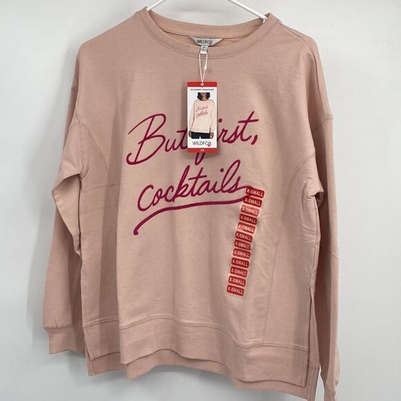 Wildfox Pink NWT But First Cocktails Sweatshirt XS - Picture 4 of 8